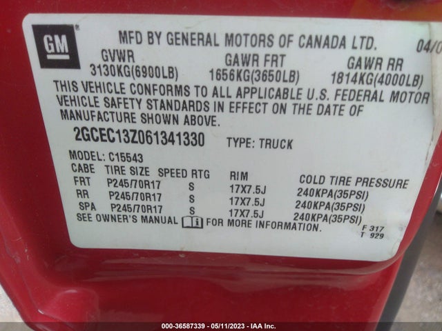 2006 CHEVROLET SILVERADO 1500 LT1 VIN: 2GCEC13Z061341330