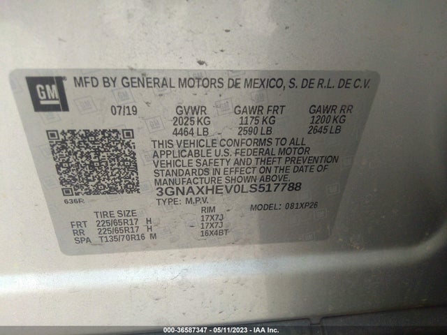 Chevrolet EQUINOX LS 2020 3GNAXHEV0LS517788 Image 9