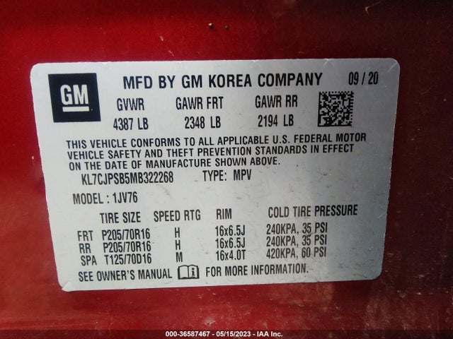 Chevrolet Trax Lt 2021 KL7CJPSB5MB322268 Image 9