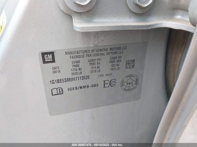 Chevrolet CRUZE LT 2017 1G1BE5SM9H7113626 Image 10
