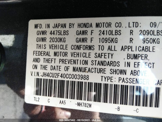 2012 ACURA TSX VIN: JH4CU2F40CC003988