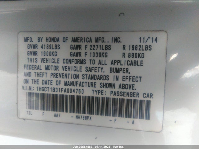 Honda Accord Lx-s 2015 1HGCT1B31FA004760 Image 9