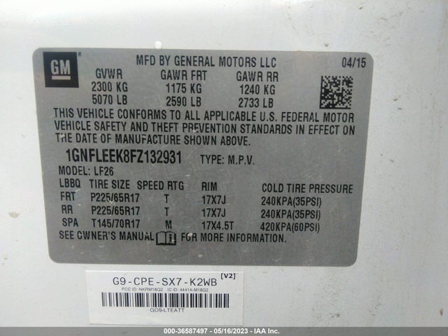 2015 CHEVROLET EQUINOX LS VIN: 1GNFLEEK8FZ132931