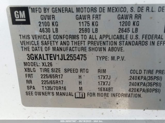 3GKALTEV1JL255475 GMC Terrain Sle