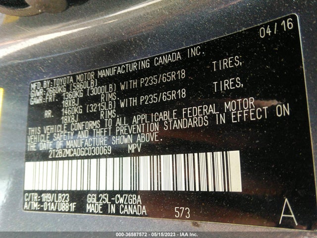2T2BZMCA0GC030069 Lexus RX 350