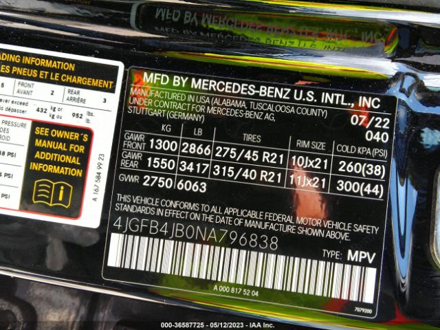 4JGFB4JB0NA796838 Mercedes-Benz Gle Gle 350