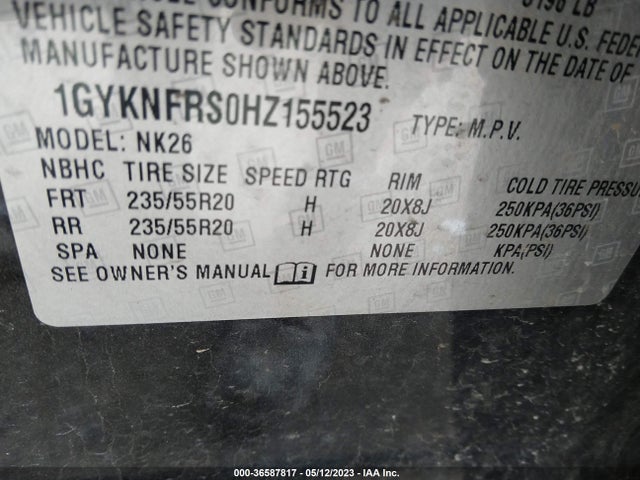 1GYKNFRS0HZ155523 Cadillac Xt5 Platinum Awd
