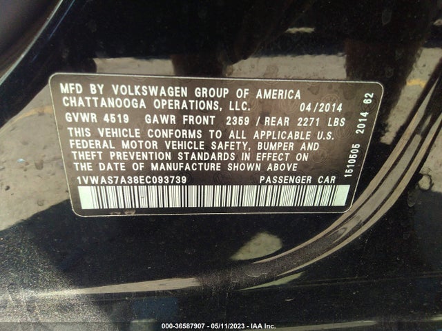 1VWAS7A38EC093739 Volkswagen Passat Wolfsburg Ed