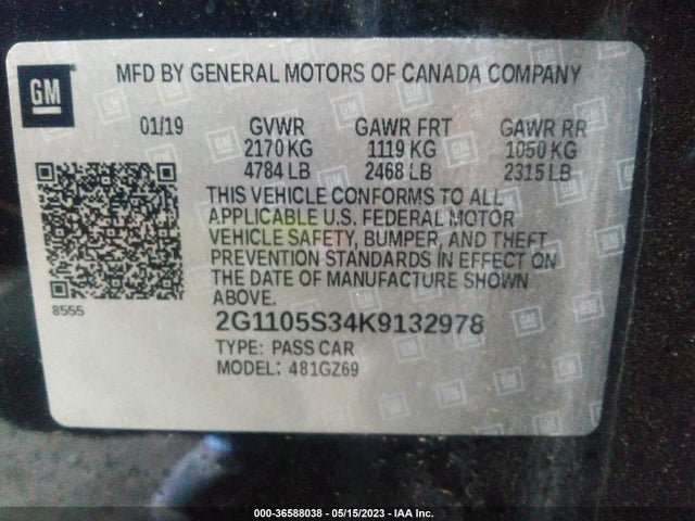 Chevrolet Impala Premier 2019 2G1105S34K9132978 Image 10