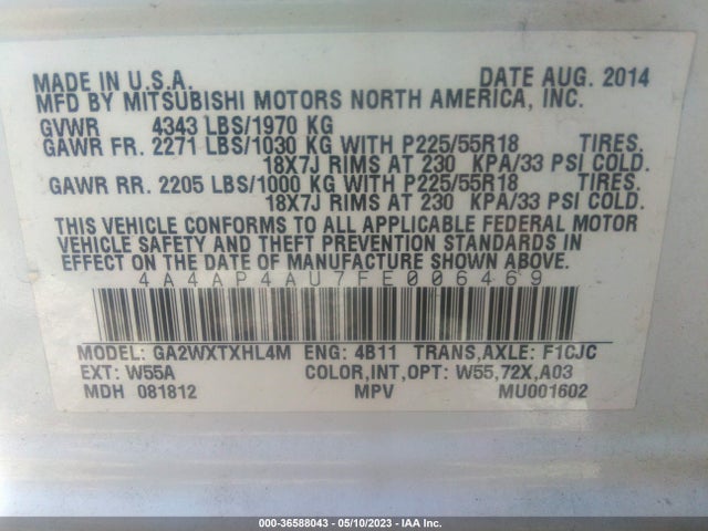 4A4AP4AU7FE006469 Mitsubishi Outlander Sport Se