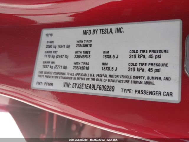 5YJ3E1EA9LF609289 Tesla Model 3 Standard Range