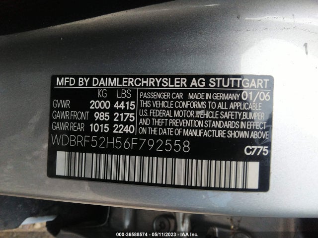 2006 MERCEDES-BENZ C-CLASS SPORT VIN: WDBRF52H56F792558
