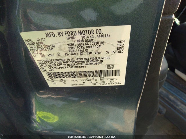 2012 FORD ESCAPE LIMITED VIN: 1FMCU0E71CKB83291