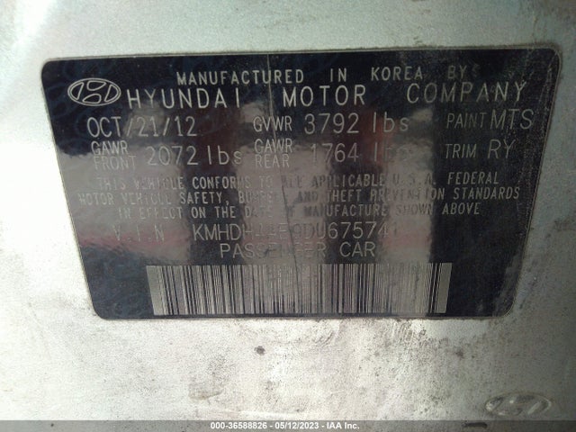 2013 HYUNDAI ELANTRA LIMITED VIN: KMHDH4AE9DU675741