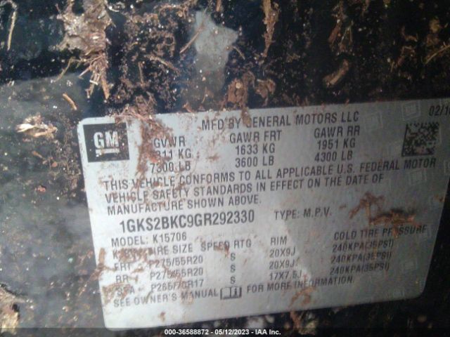 1GKS2BKC9GR292330 GMC YUKON SLT