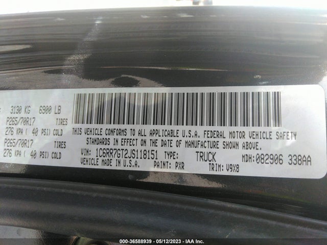1C6RR7GT2JS118151 RAM 1500 Slt