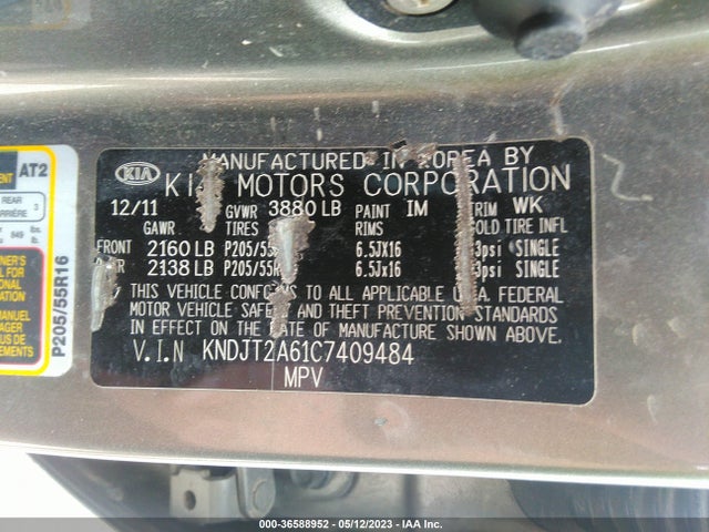 2012 KIA SOUL VIN: KNDJT2A61C7409484