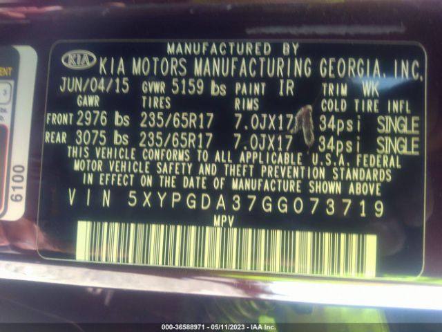 5XYPGDA37GG073719 KIA SORENTO LX