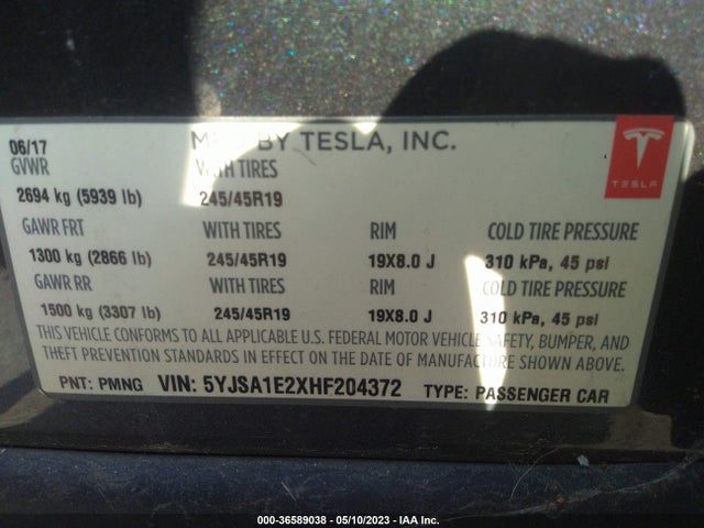5YJSA1E2XHF204372 Tesla Model S 100d/90d/75d/60d/p100d