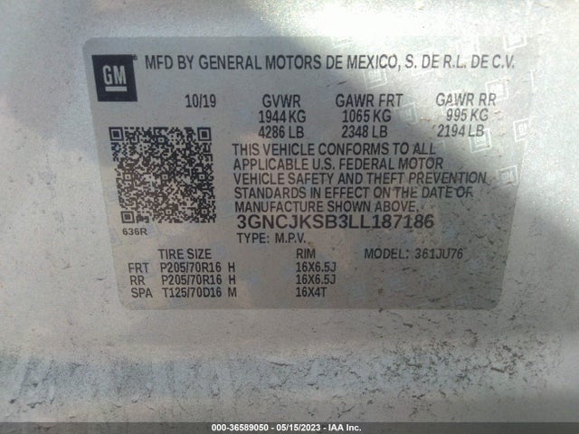 Chevrolet TRAX LS 2020 3GNCJKSB3LL187186 Image 9