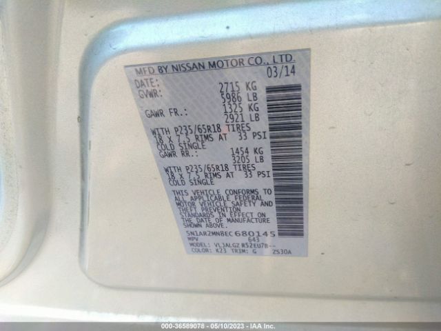 5N1AR2MN8EC680145 Nissan Pathfinder Sl