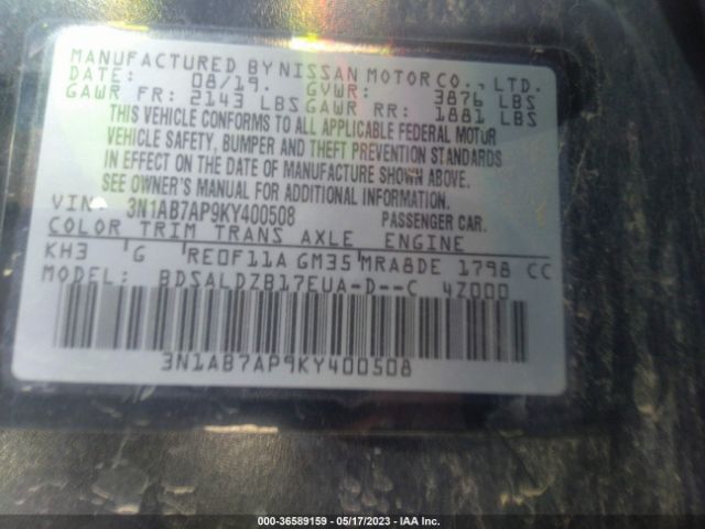 3N1AB7AP9KY400508 Nissan SENTRA SV