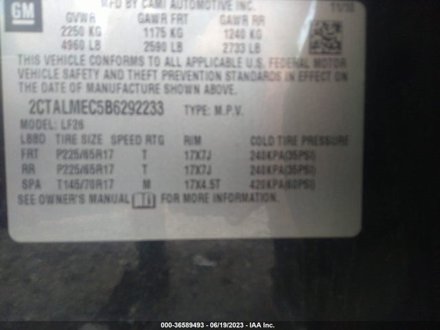 2011 GMC TERRAIN SLE-1 VIN: 2CTALMEC5B6292233