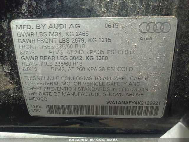 WA1ANAFY4K2129921 Audi Q5 PREMIUM