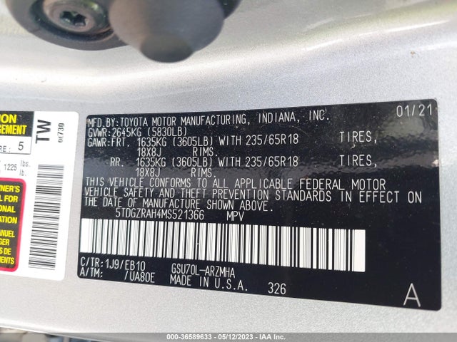 Toyota Highlander Xle 2021 5TDGZRAH4MS521366 Image 10