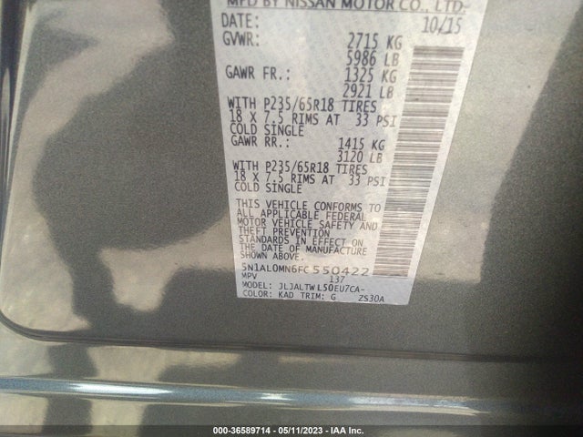Infiniti QX60 2015 5N1AL0MN6FC550422 Image 9