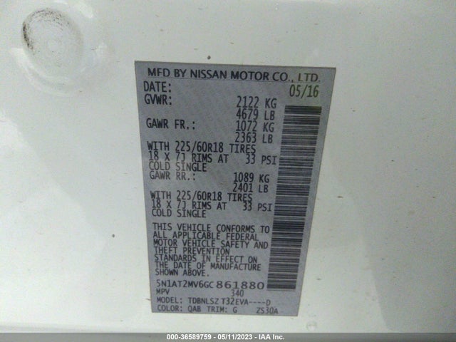 Nissan Rogue Sl 2016 5N1AT2MV6GC861880 Image 10