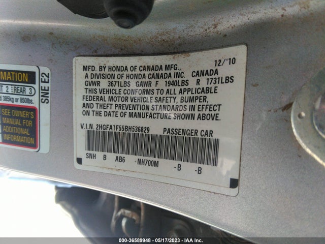 Aukcja sprzedaży 2011 Honda Civic Sdn Lx, vin: 2HGFA1F55BH536829, numer aukcji: 36589948