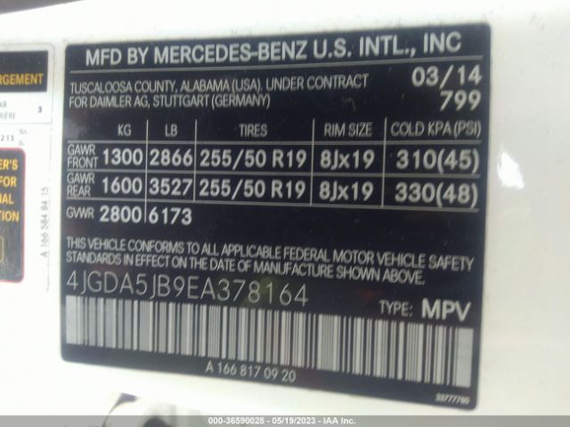 4JGDA5JB9EA378164 Mercedes-Benz M-class Ml 350