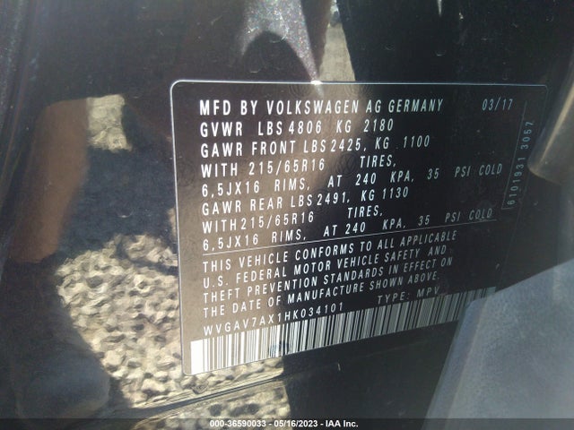WVGAV7AX1HK034101 Volkswagen TIGUAN
