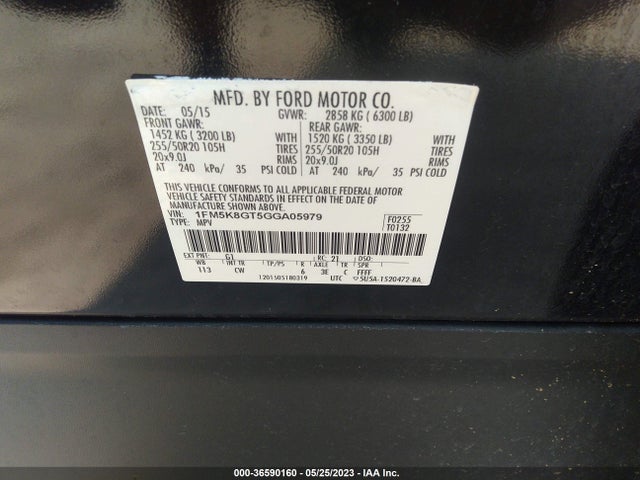 2016 FORD EXPLORER SPORT VIN: 1FM5K8GT5GGA05979