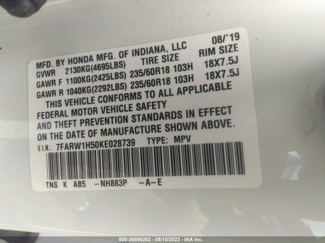 Honda CR-V EX 2019 7FARW1H50KE028739 Image 9
