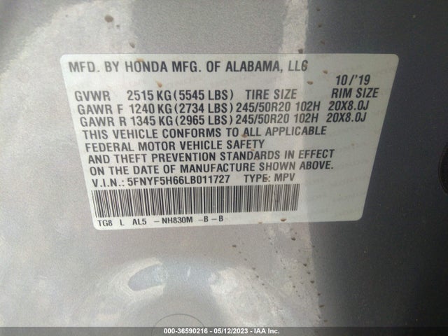 Honda Pilot Touring 7-passenger 2020 5FNYF5H66LB011727 Image 10