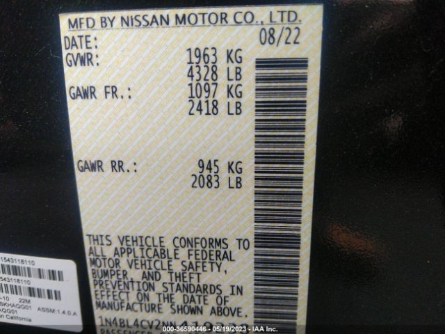 1N4BL4CV2NN419238 Nissan Altima 2.5 Sr