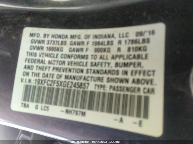 Honda Civic Sedan Lx 2016 19XFC2F5XGE245857 Image 9