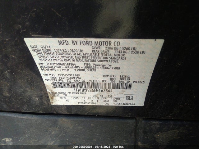 Ford TAURUS SEL 2014 1FAHP2E86EG167864 Image 10