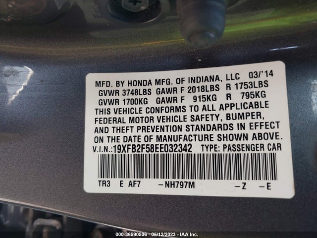 Honda Civic Sedan Lx 2014 19XFB2F58EE032342 Image 10