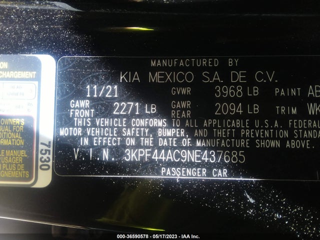 KIA FORTE GT 2022 3KPF44AC9NE437685 Image 9