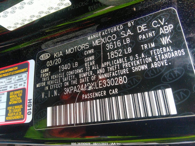 Продажа на аукционе авто 2020 Kia Rio Lx, vin: 3KPA24ADXLE330280, номер лота: 36590609