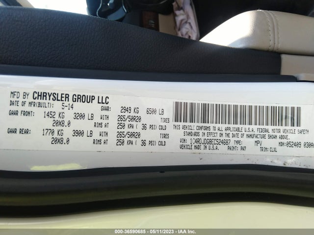 Dodge DURANGO LIMITED 2014 1C4RDJDG8EC524687 Image 9