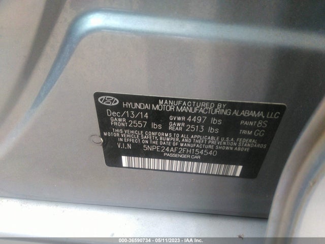Hyundai Sonata 2.4l Se 2015 5NPE24AF2FH154540 Image 9