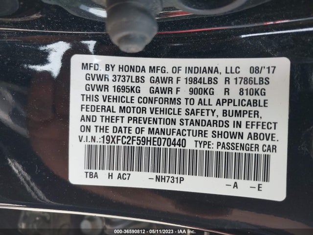Honda Civic Sedan Lx 2017 19XFC2F59HE070440 Image 9