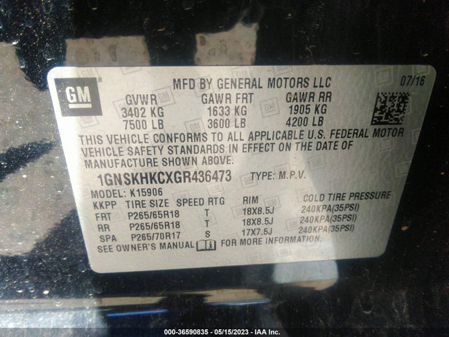 Chevrolet Suburban Lt 2016 1GNSKHKCXGR436473 Image 9