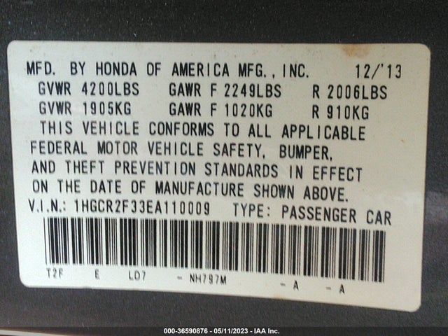 Honda Accord Sedan Lx 2014 1HGCR2F33EA110009 Image 9