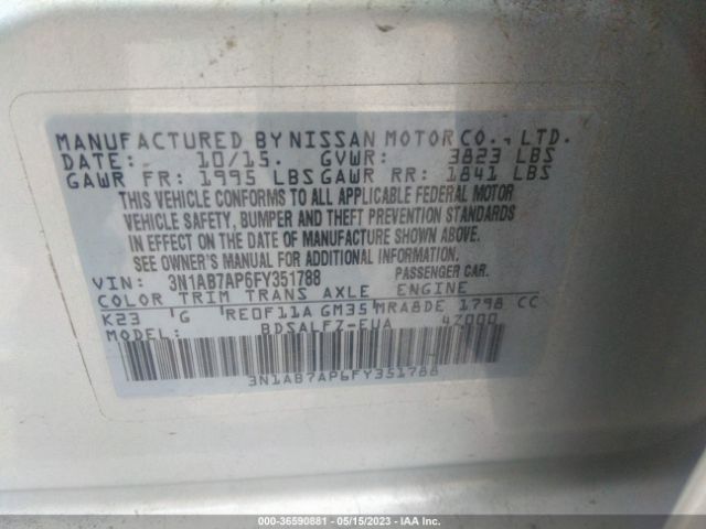 3N1AB7AP6FY351788 Nissan Sentra Fe+ S