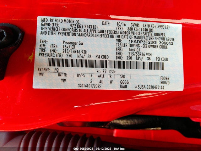 Ford FOCUS SE 2016 1FADP3F23GL396043 Image 11